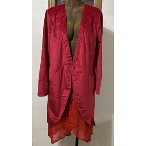 Longline Duster Sweater Velveteen Jacket Women’s Medium Red Layered Steampunk